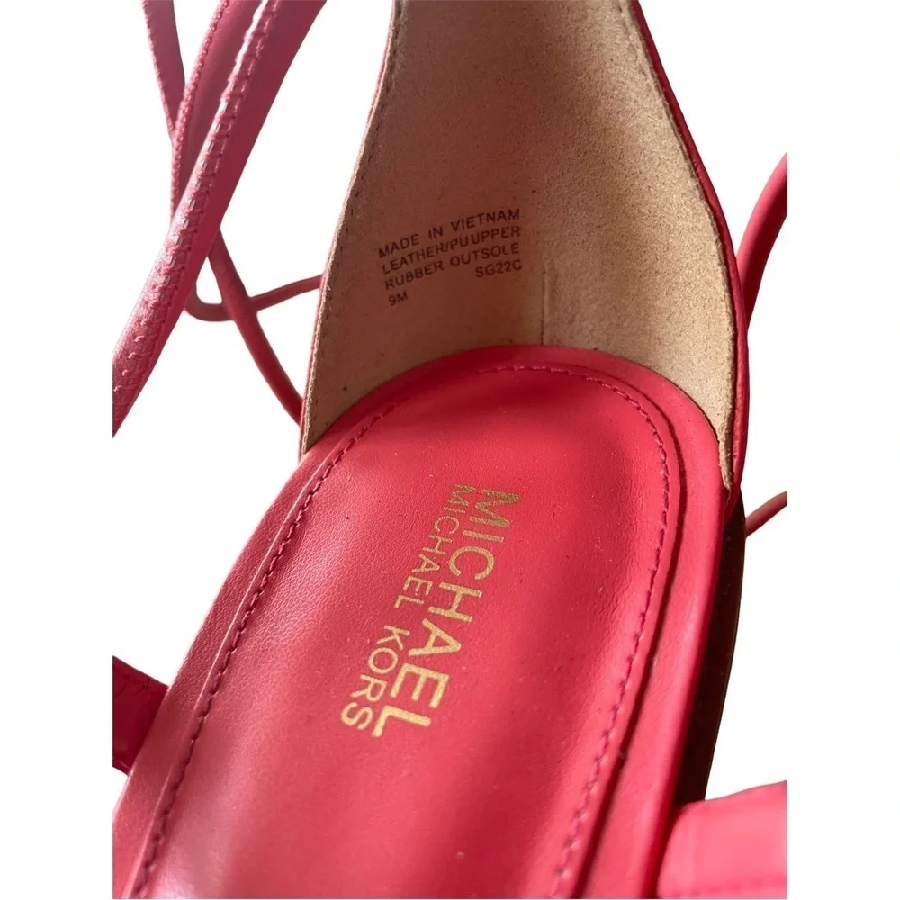 Michael Kors Vero Lug Leather Strappy Platform Sandal Coral Red Women’s 9
